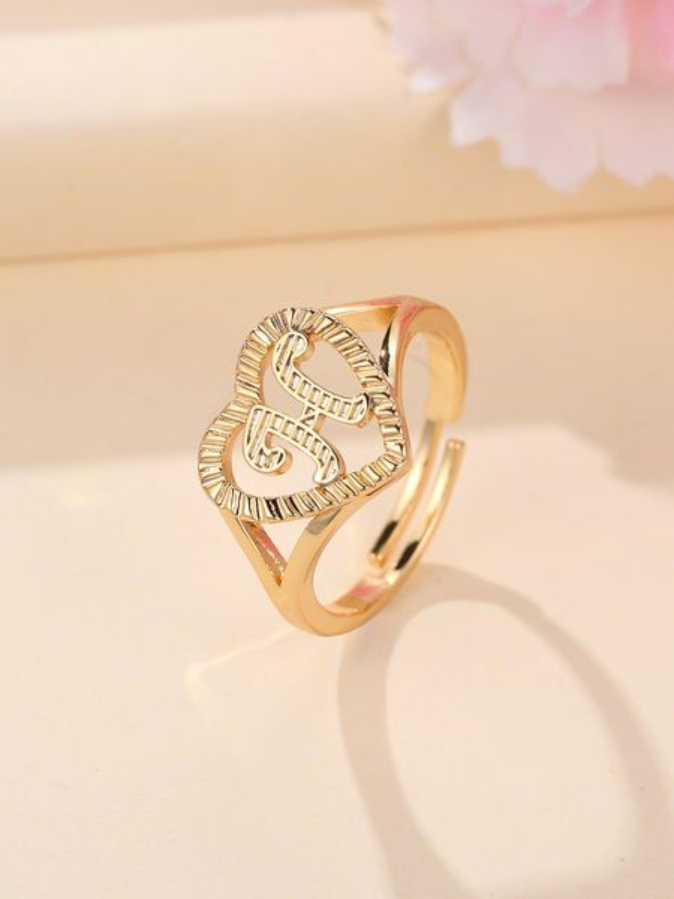 Fashion Heart Shaped Hollow Out Letter Design Cuff Ring, Texture Metal Decor Ring, Fashion Accessories For Women & Girls