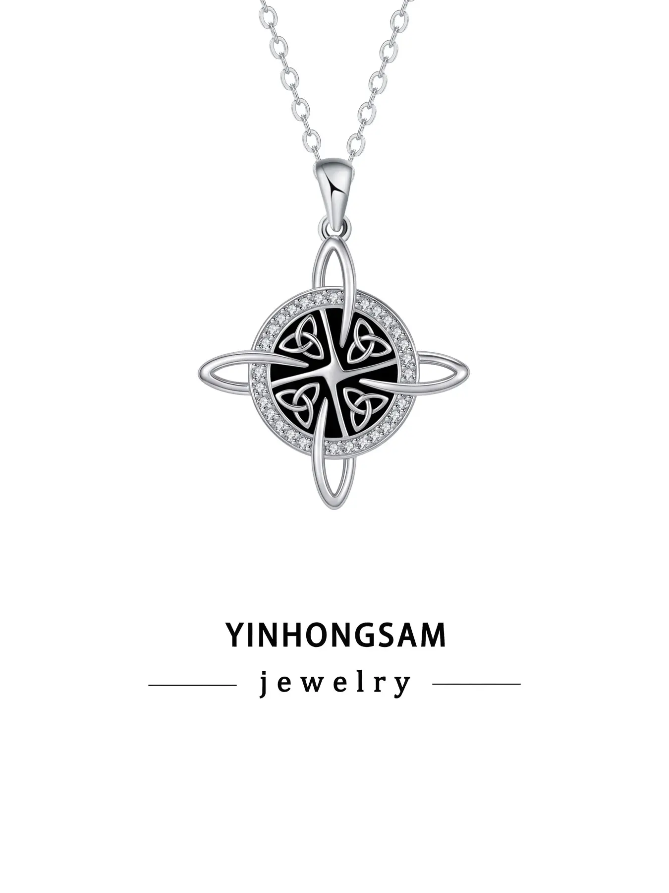 Yinhongsam Irish Witch Cross Necklace, Sparkling Zircon Celtic Pendant, Vintage Wicca Jewelry, Graduation Birthday Gift with Box
