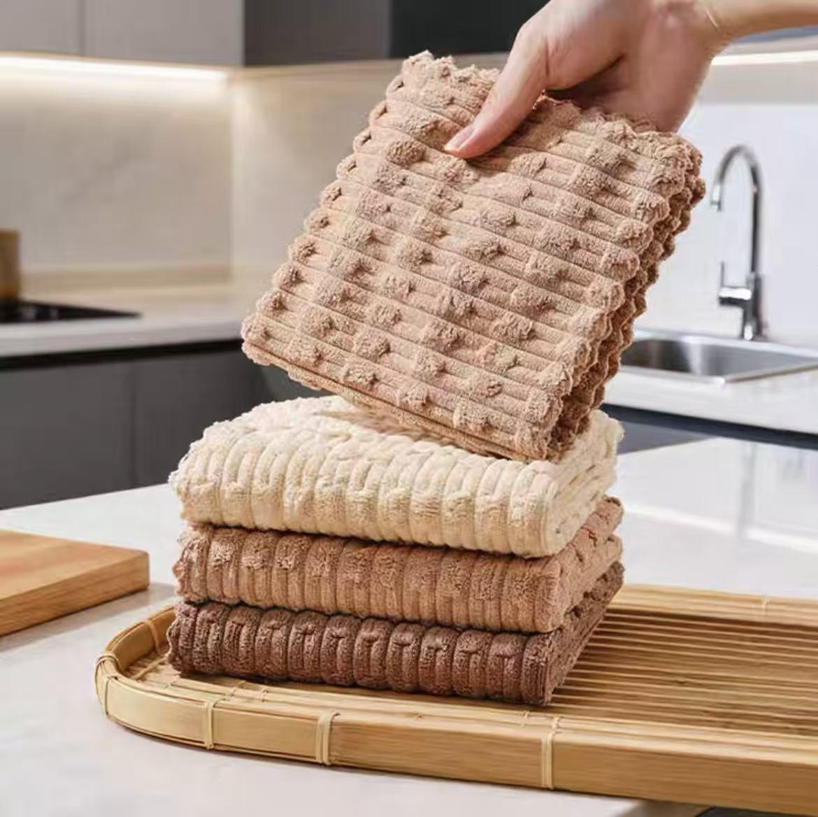 5pcs Teacup Embroidered Dishcloths, Quick-Dry Cleaning Rags, Thickened Large Kitchen Towels, Soft and Breathable, Bathroom Hand Towels, Car Wiping Cloths, Tableware and Glass Cleaning Cloths, Multi-functional Multi-purpose Square Towels