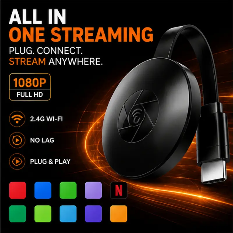 Wireless HDMI Adapter for TV & Projector, Screen Mirroring from Phone/Tablet/Laptop, Miracast, 2.4G WiFi, Plug & Play
