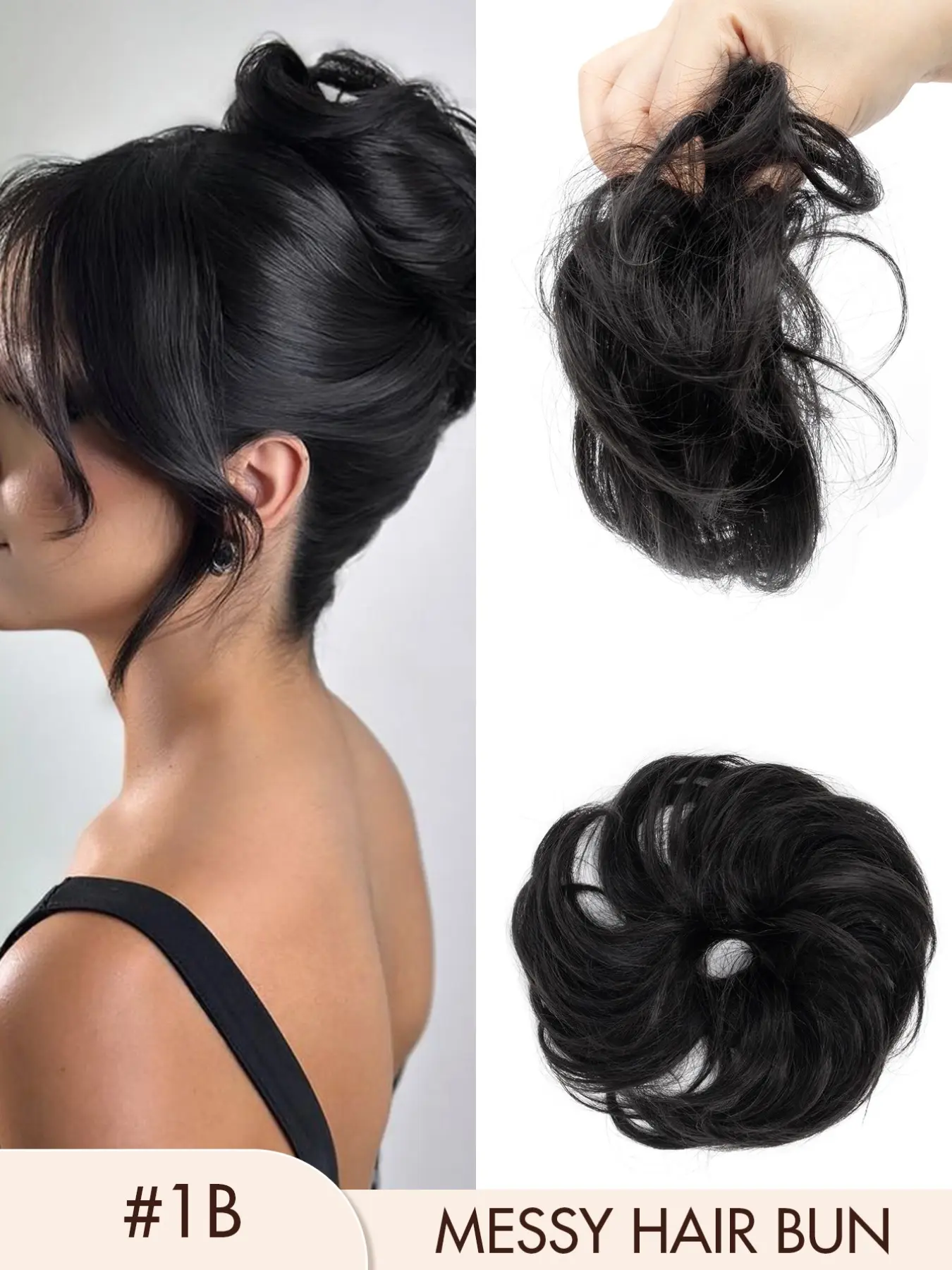 Messy Human Hair Bun Scrunchie, Thick Wavy Curly Donut Chignon Elastic Hair Rope, Natural Tousled Updo Ponytail Hair Extensions For Women Daily Hair Accessories Real Hair Wavy Curly Ponytails