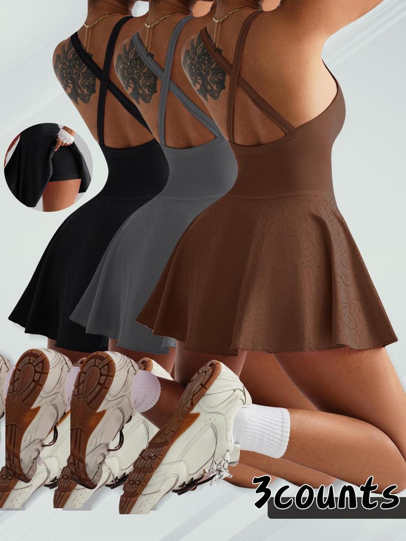 Sporty Women's Plain Square Neck Sports Dress, Golf Athletic Dress, Sports Sleeveless Skorts Dress for Golf Tennis Running, Ladies Sportswear for Indoor Outdoor Wear