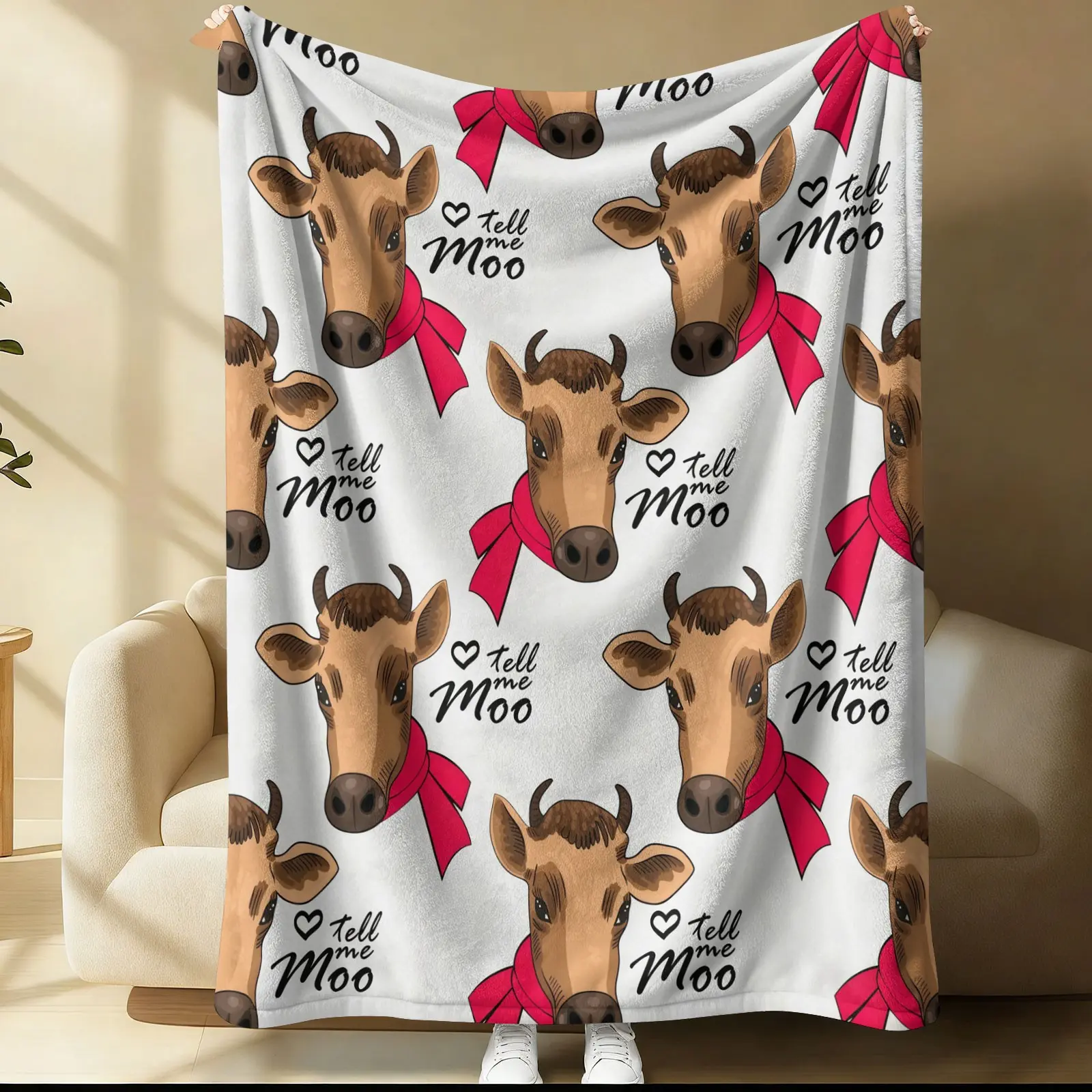 Cute Farm Calf Pattern Blanket, 1 Soft, Warm And Lightweight Single-Sided Printed Plush Blanket, Suitable For Bed, Sofa, Car, Room Decoration