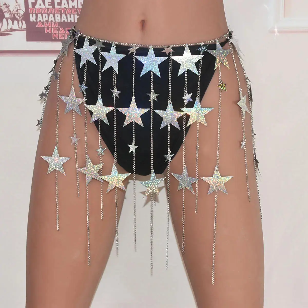 Stars  Sequins Waist Jewelry Pentagram Fringed Skirt Personality Body Chain Belly Dance Accessories