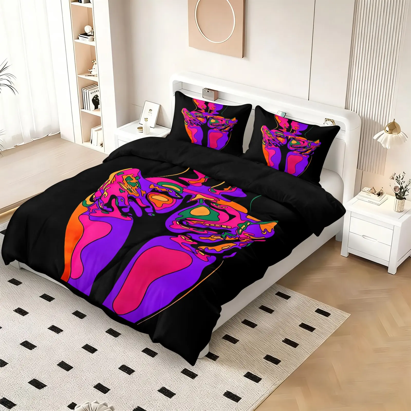 Psychedelic Abstract Hand Print Duvet Cover Set, 1 Duvet and 1-2 Coreless Pillowcases, Pop Art Trendy Cool Unique Design, Comfortable Durable Bedding, Decorative Bedding Set, Teens or Fashion Youth Bedroom Dorm Gaming Room Decor