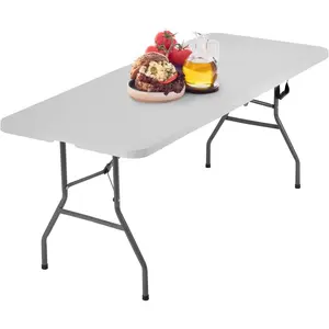 Outdoor 6 FT Folding Camping Table Plastic Table Portable Square Height Dining Table Perfect for Picnics, Parties, Party and Camping, White