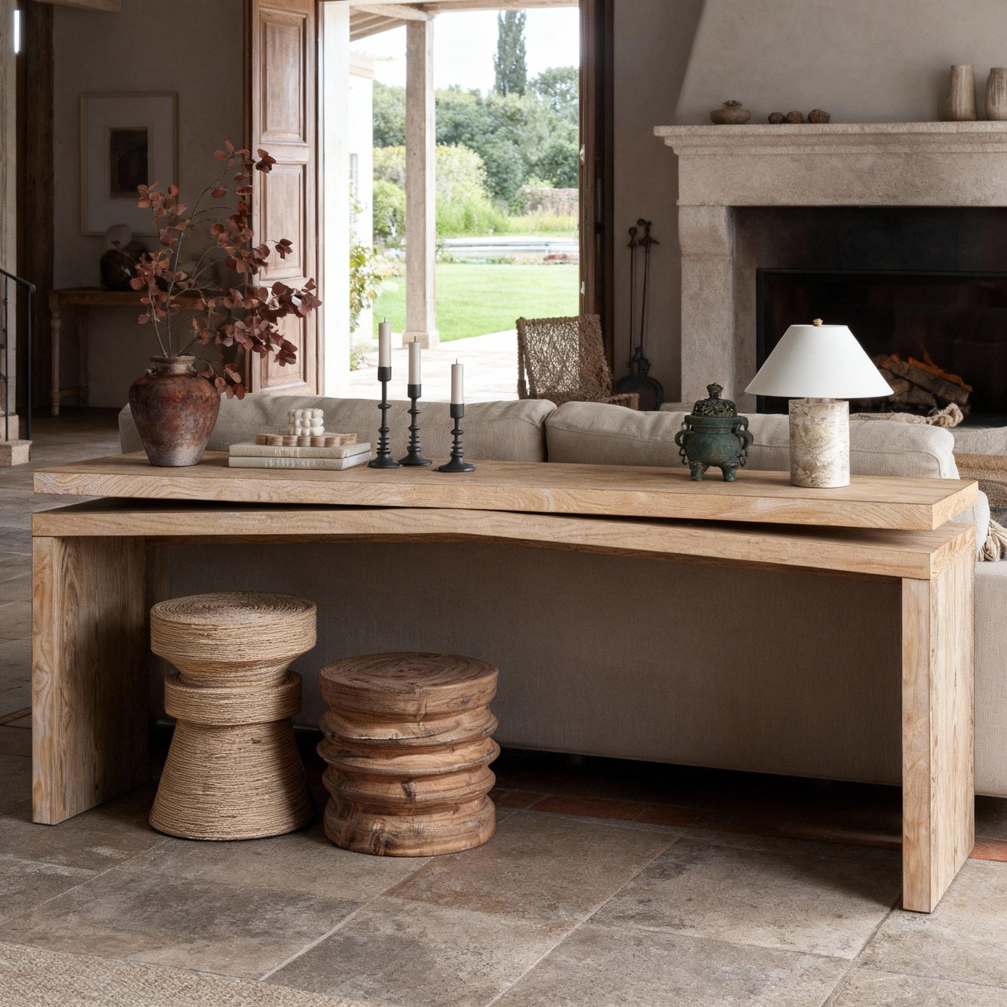 65-Inch Rustic Solid Wood Veneer Console Table, Long Farmhouse Entryway Sofa Table for Living Room, Hallway, Behind Couch, Apartment, Antique Natural Wood