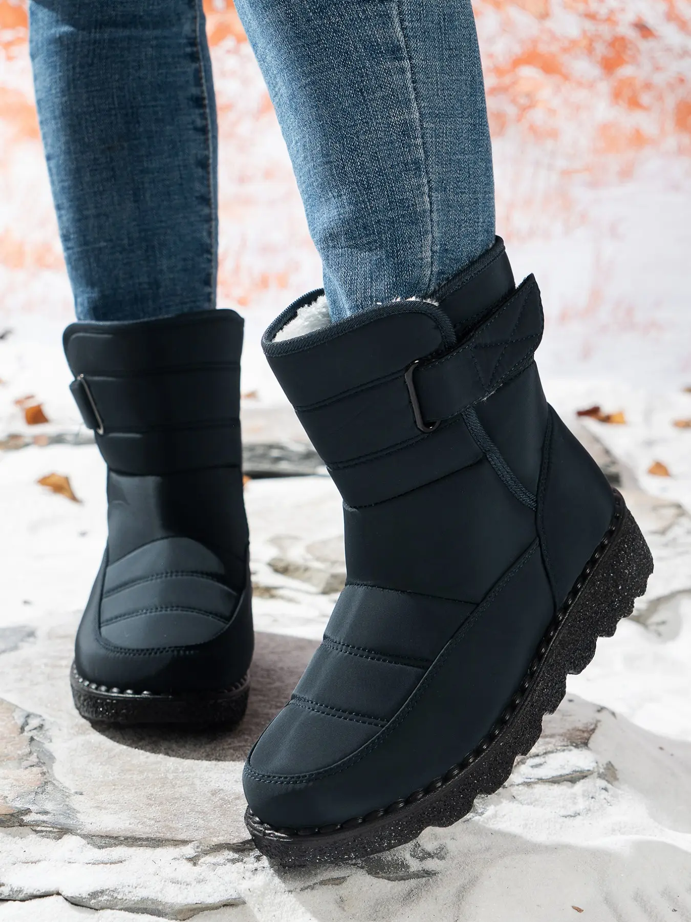 Women's 2026 New Thickened Fleece Magic Tape Fluffy Snow Boots, Waterproof High-Top Cotton Shoes, Winter Warm Outdoor Footwear