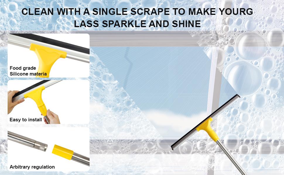 17.2"Professional Floor Scrubber Shower Squeegee,Rubber Silicone Broom with Long Stainless Steel Handle for Kitchen, Swimming Pool, Concrete Floors,Shower Tiles,Garages,Windows,Glass,Pet Hair Removal