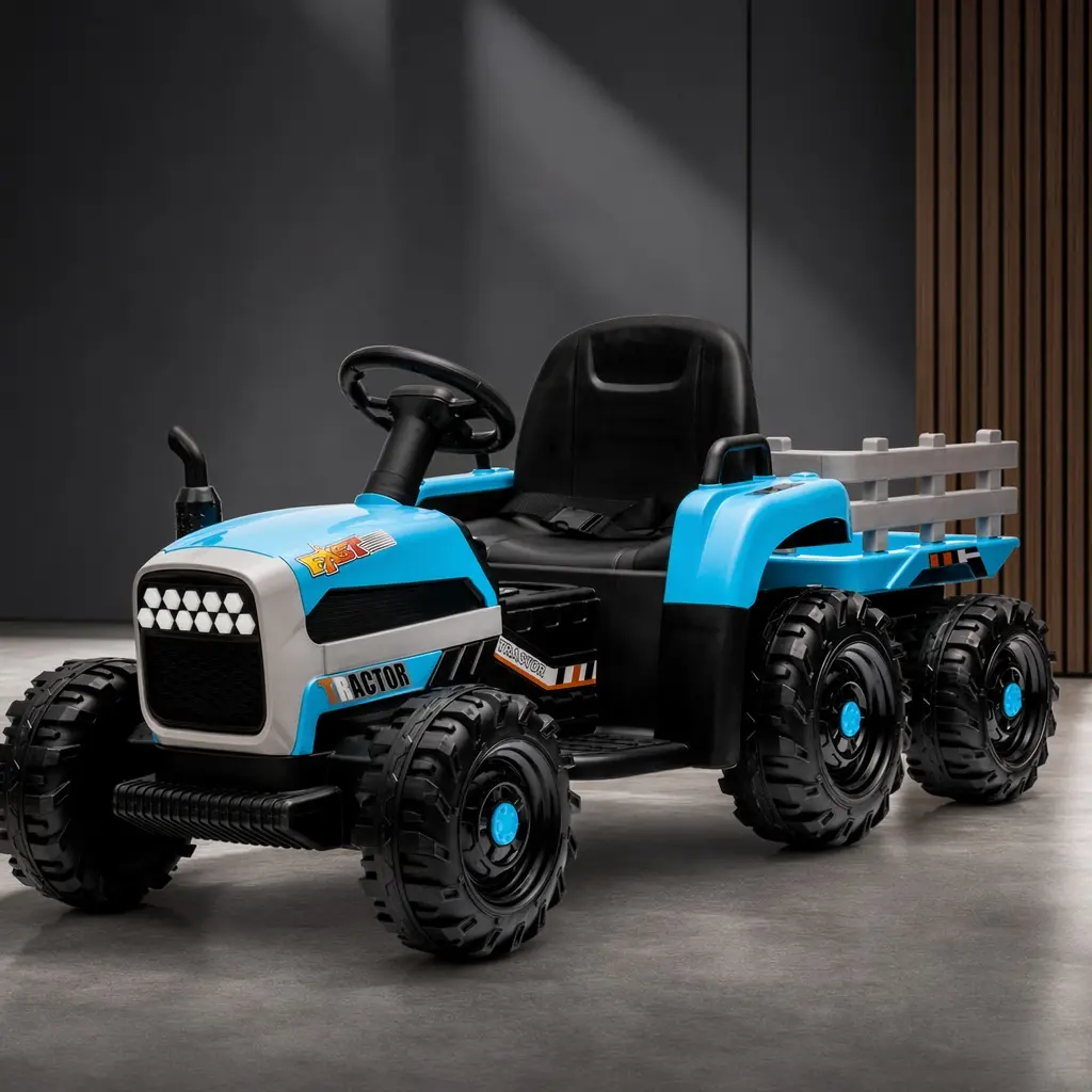 ARCH Furniture Toddler 24V Battery-Powered Farm Electric Ride-On Tricycle, 2x200W Motors, 3-Speed (1.86-4.97MPH), Remote Control, USB/MP3/Bluetooth, LED Lights, Safety Belt, PP Plastic, Trailer Included