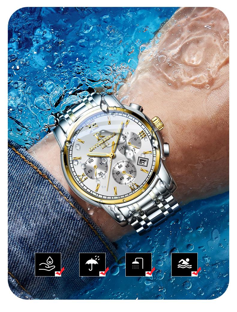 Men's Luxury Two-Tone Gold Silver Chronograph Quartz Watch - Stainless Steel Wristwatch with Date, Roman Numerals, Subdials, Elegant Business Dress Watch, Perfect Gift for Husband Dad Boyfriend