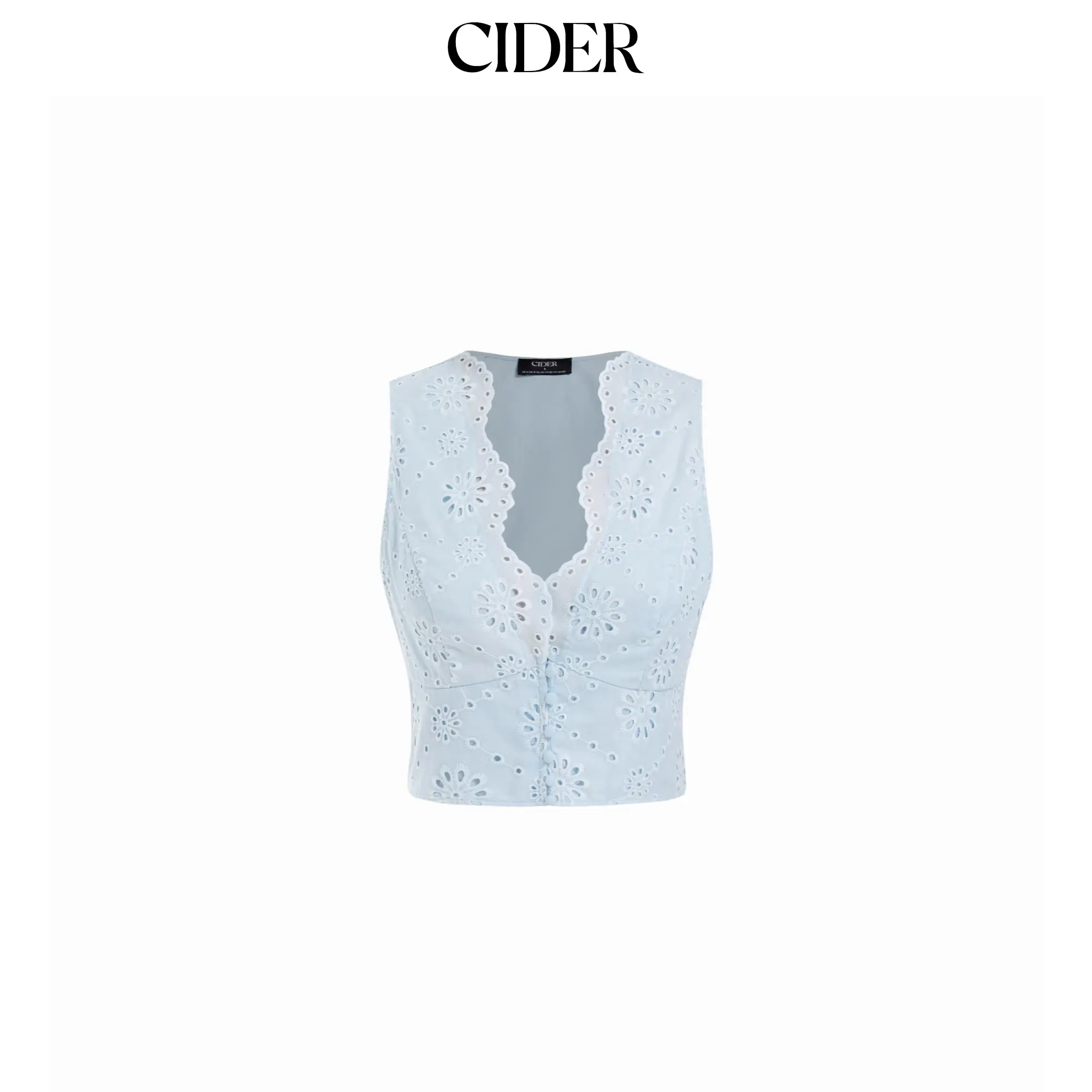 Cider Jacquard V-neck Floral Broderie Anglaise Textured Blouse