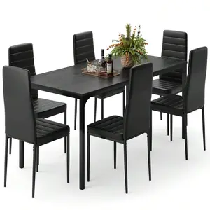 Asofer 4- Chair And 6- Chair Dining Table Set , With Wood Dining Table, Dining Tables With Chairs With High PU Leather Chairs, Dining Table Set For Dining Room, Living Room