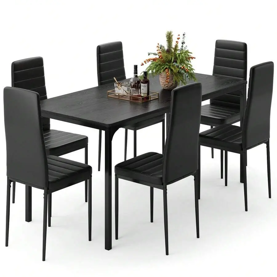 Asofer 4- Chair And 6- Chair Dining Table Set , With Wood Dining Table, Dining Tables With Chairs With High PU Leather Chairs, Dining Table Set For Dining Room, Living Room