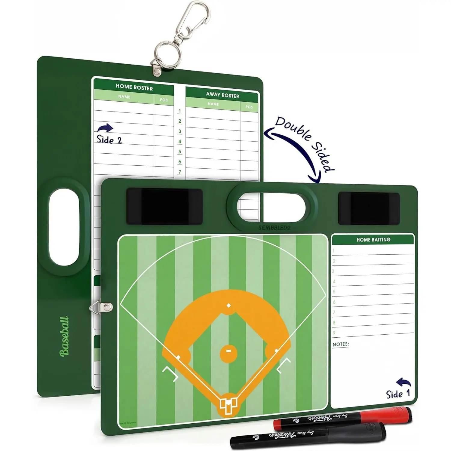 Baseball Dry Erase Lineup Board 15x10.5 Double Sided Coaching Whiteboard with 2 Markers Softball and Baseball Scorekeeping Accessories