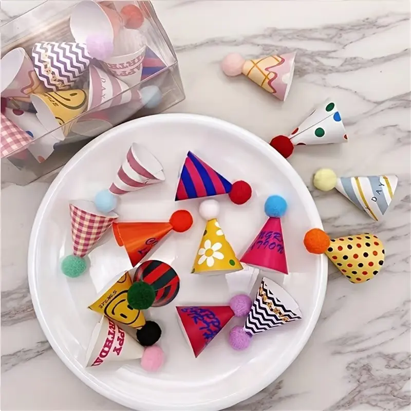 30 Party Hats and Gift Decorations — Colorful holiday party decorations and props, perfect for birthdays, holidays, Valentine's Day, and Easter celebrations.