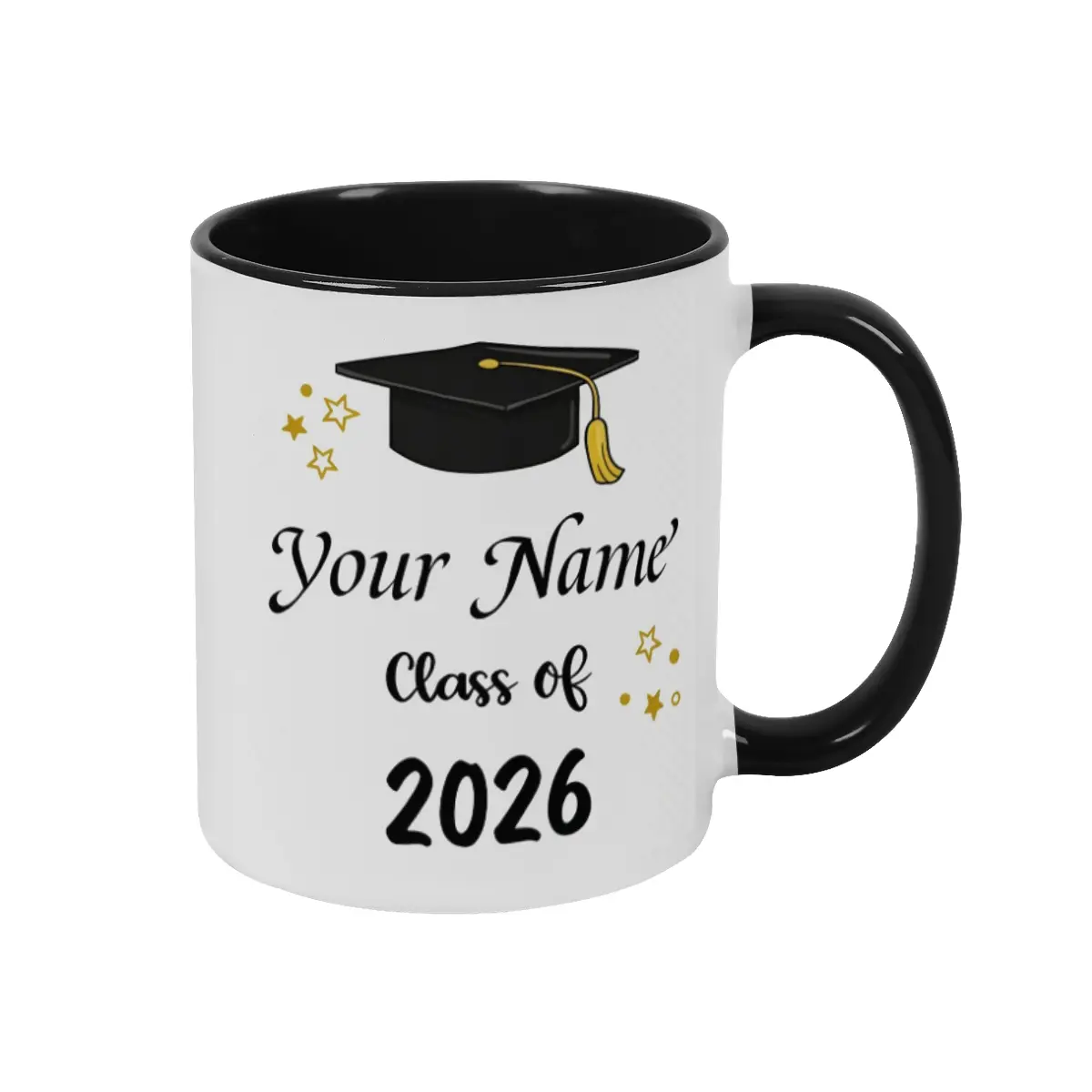1pc Class of 2026 Graduation Mug Name/Text - Grad Cap & Stars Design, 11oz White Ceramic Cup Suitable for Hot/Cold Drinks, Dishwasher Safe Gift for Graduates, Graduation Ceremony for &