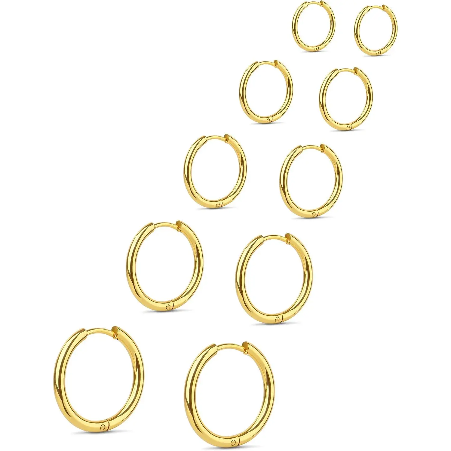 5 Pairs Small Huggie Hoop Earrings for Women, Stainless Steel Lightweight  / Earrings for  Ears, Stackable Cartilage Hoop, Minimalist Everyday  (6/8/10/12/14mm)
