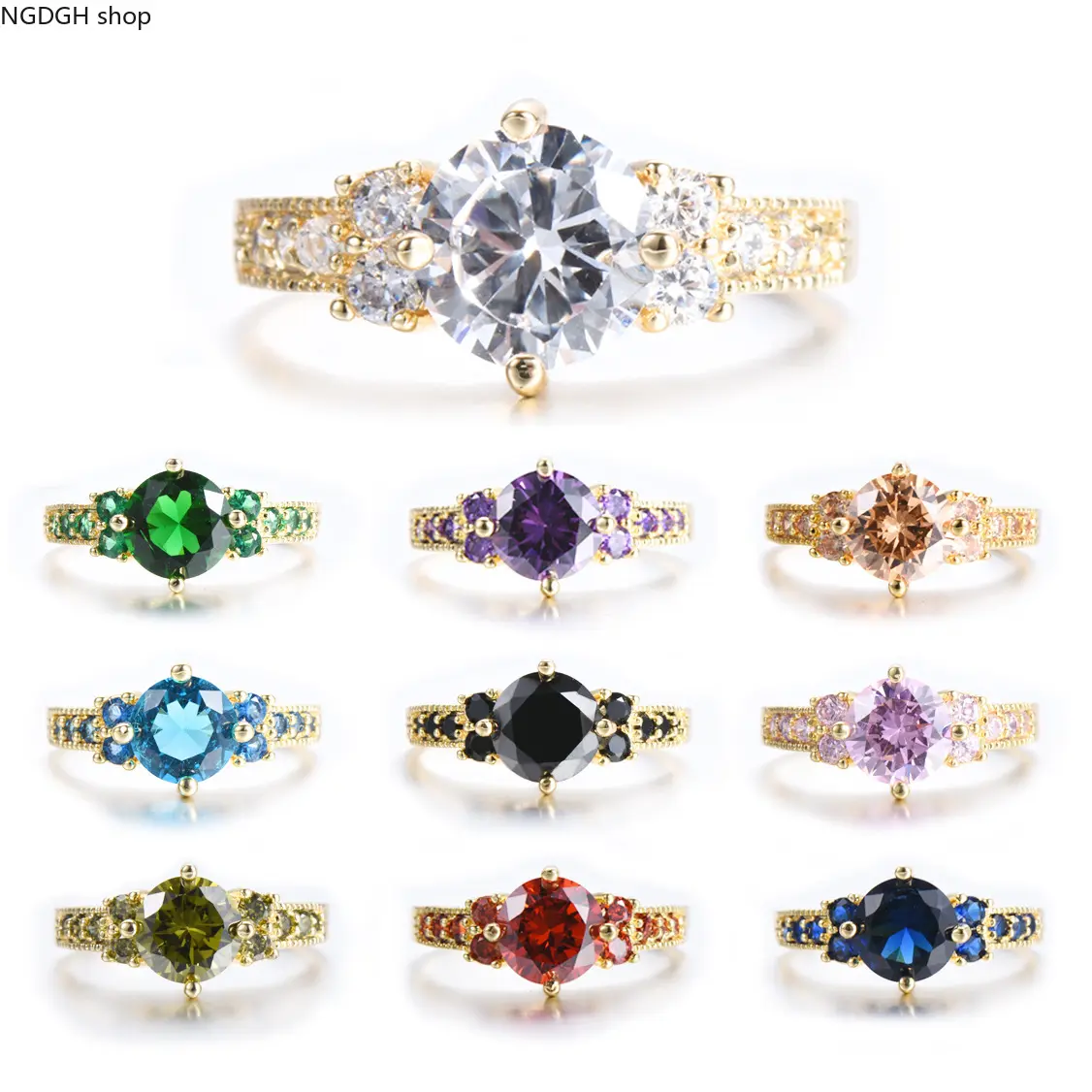 Vintage Milgrain Pave‑Set Cocktail Ring,Assorted Simulated Birthstone Gold Plated Ring,Round Cut Multi‑Hued Crystal Women Promise Ring,Elegant Stackable Statement Jewelry,Perfect For Bridal Gift Holiday Party Evening Wear For Ladies