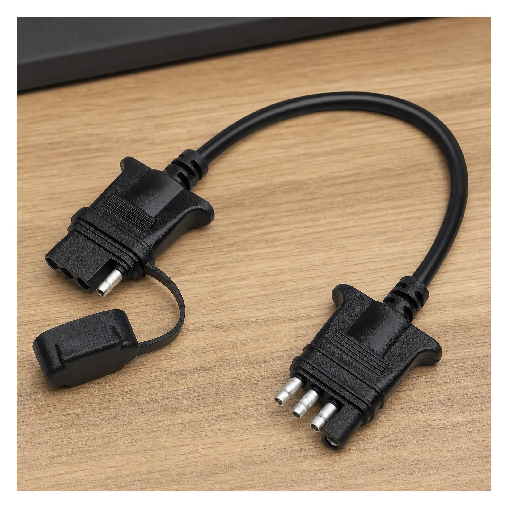 4-Pin Flat Trailer Extension Cable 12 Inch, Heavy Duty 18AWG Copper 4-Way Wiring Connector Harness, Vehicle-Side and Trailer-Side 4 Prong Light Plug Hitch Wire Extension 1ftGift