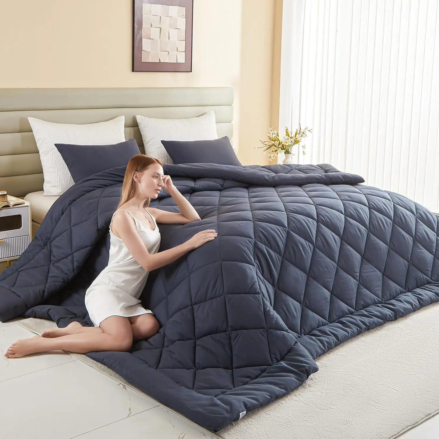 128x120 Oversized King Comforter, Extra Large King Size Comforter Oversized, All Season Soft Lightweight Quilt Down Alternative Duvet Insert with 8 Corner Tabs, Grey