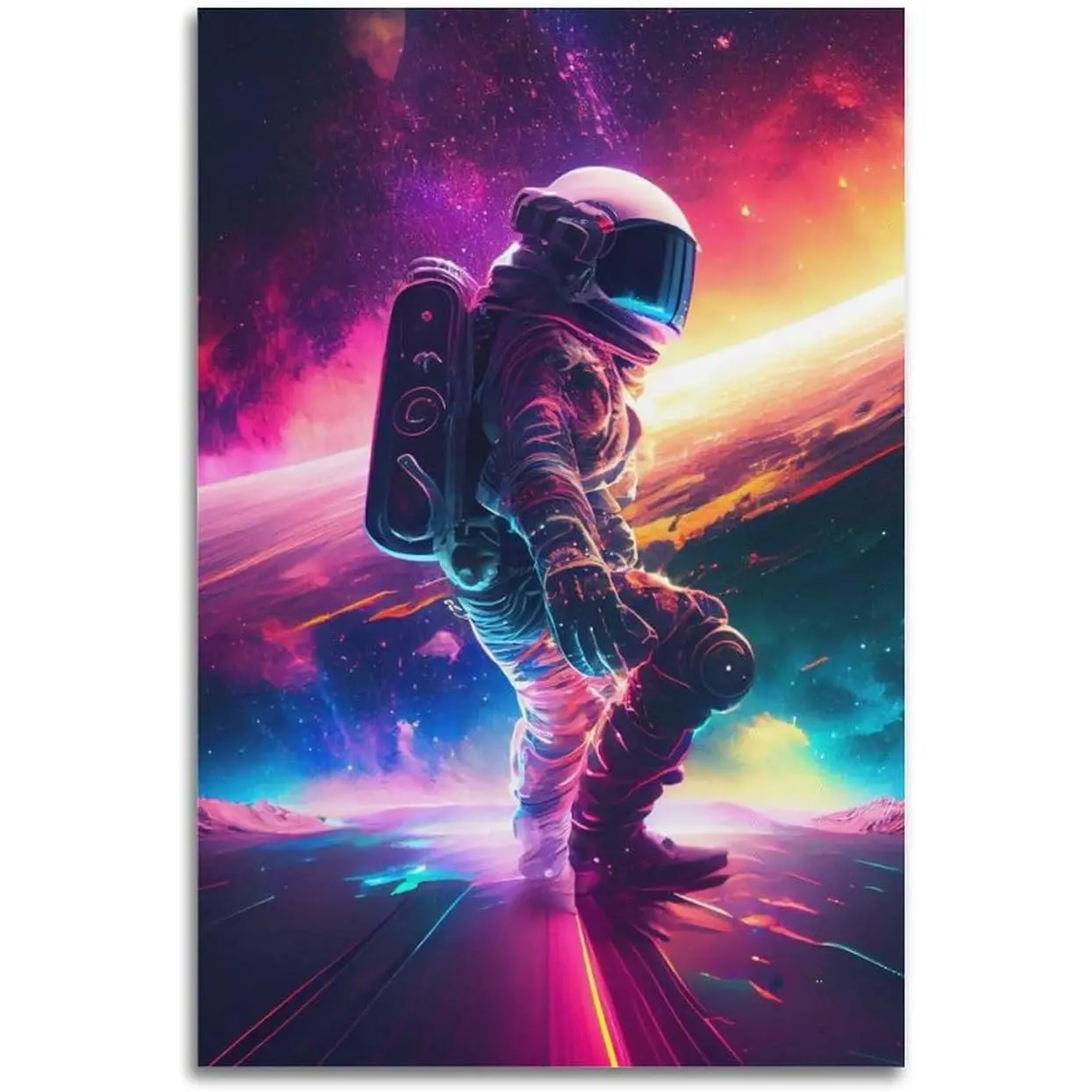 SacLi Neon Art Poster Astronauts In The Purple Universe Poster Decorative Painting Canvas Wall Art Living Room Posters Bedroom Painting