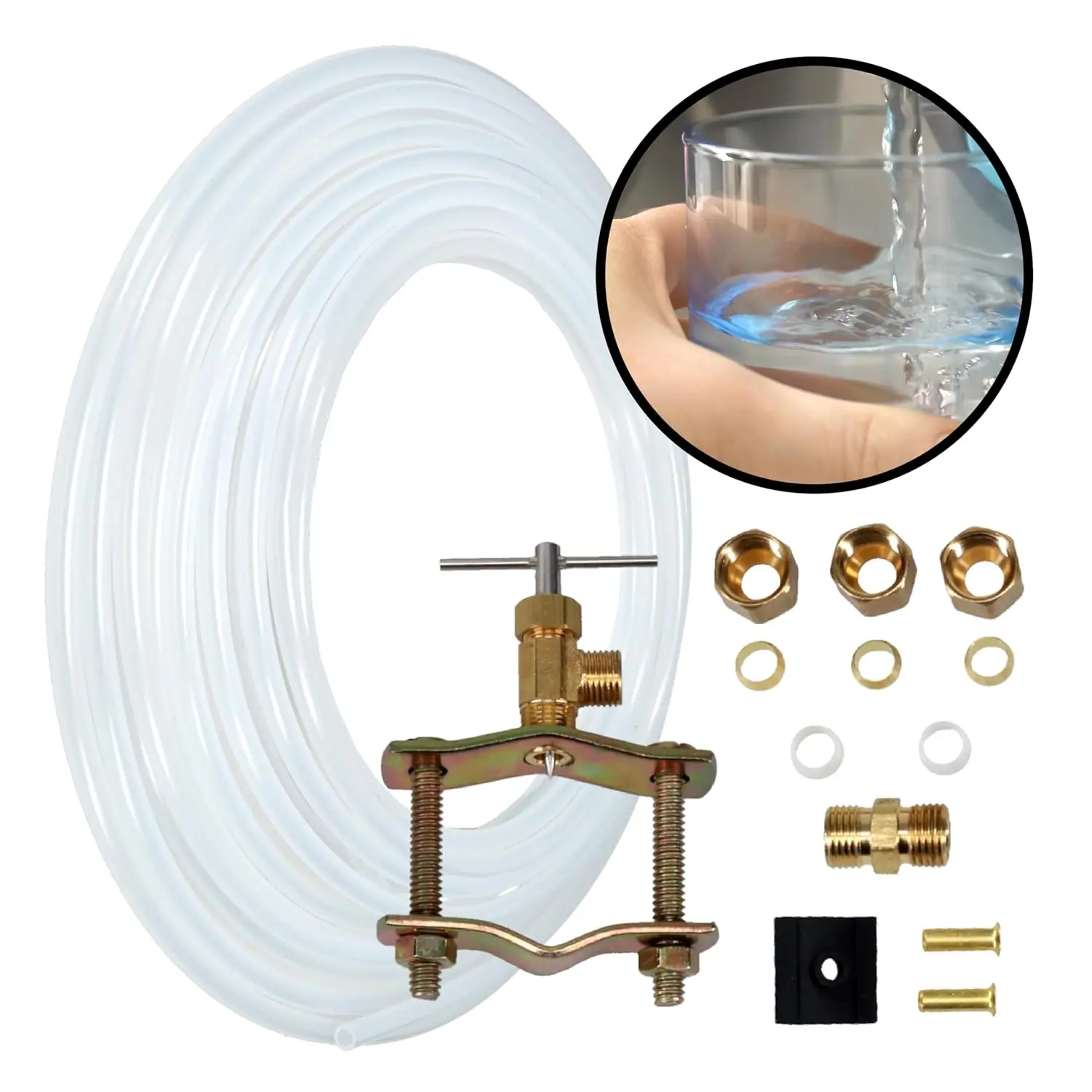 Ice Maker  Line and Humidifier Installation Kit for Refrigerators & Freezers, 1/4” x 25’ Poly Tubing, Includes Quick Connect Saddle Valve, Compression Fittings and Adapters