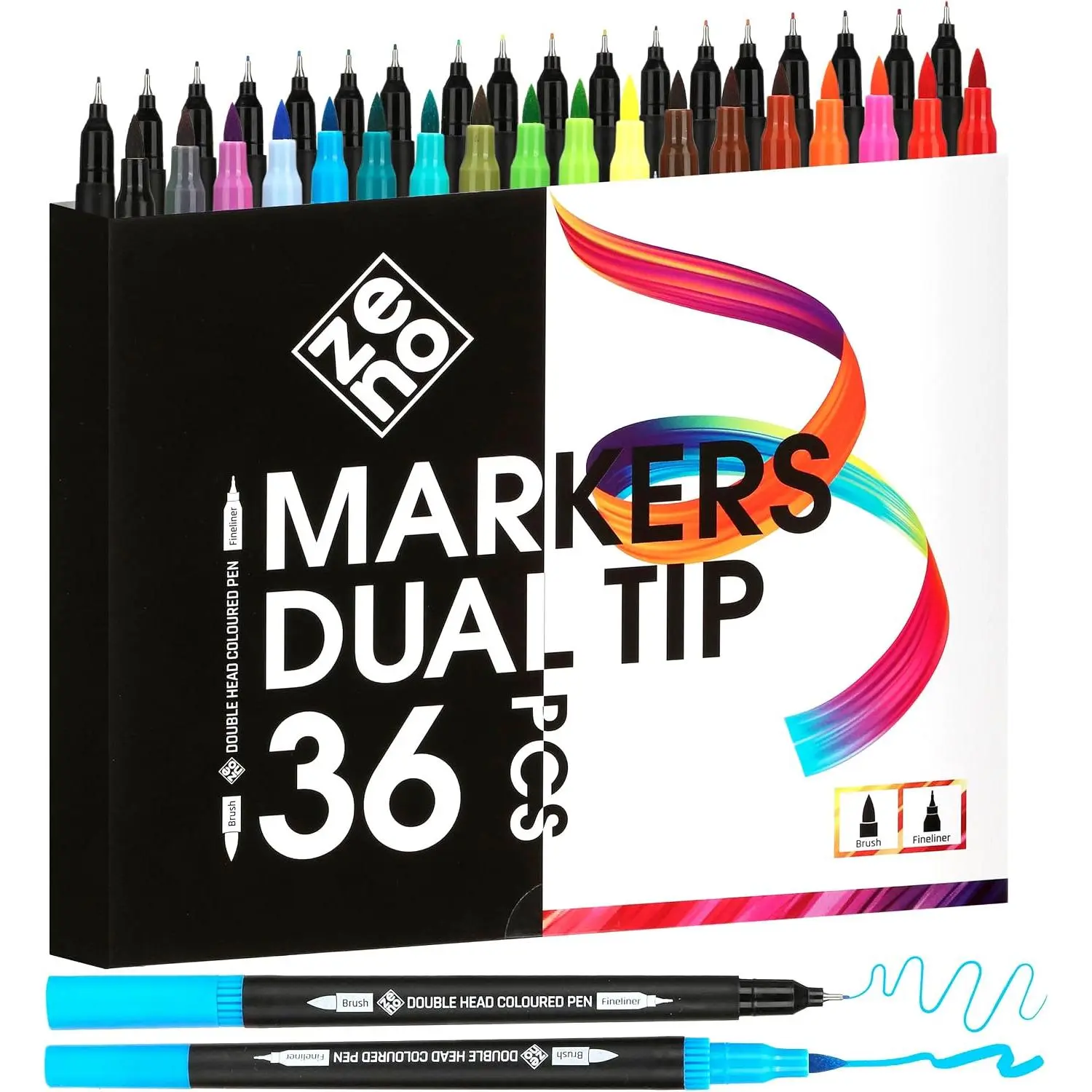 36  Tip Markers Set – No-Bleed Coloring Markers for Adults – Fine & Brush Tips, Watercolor Pens for Artists, Coloring Books, and Journaling