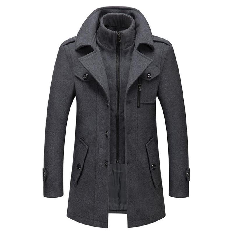 Men's business woolen coat fashion double neck medium and long woolen coat, autumn and winter