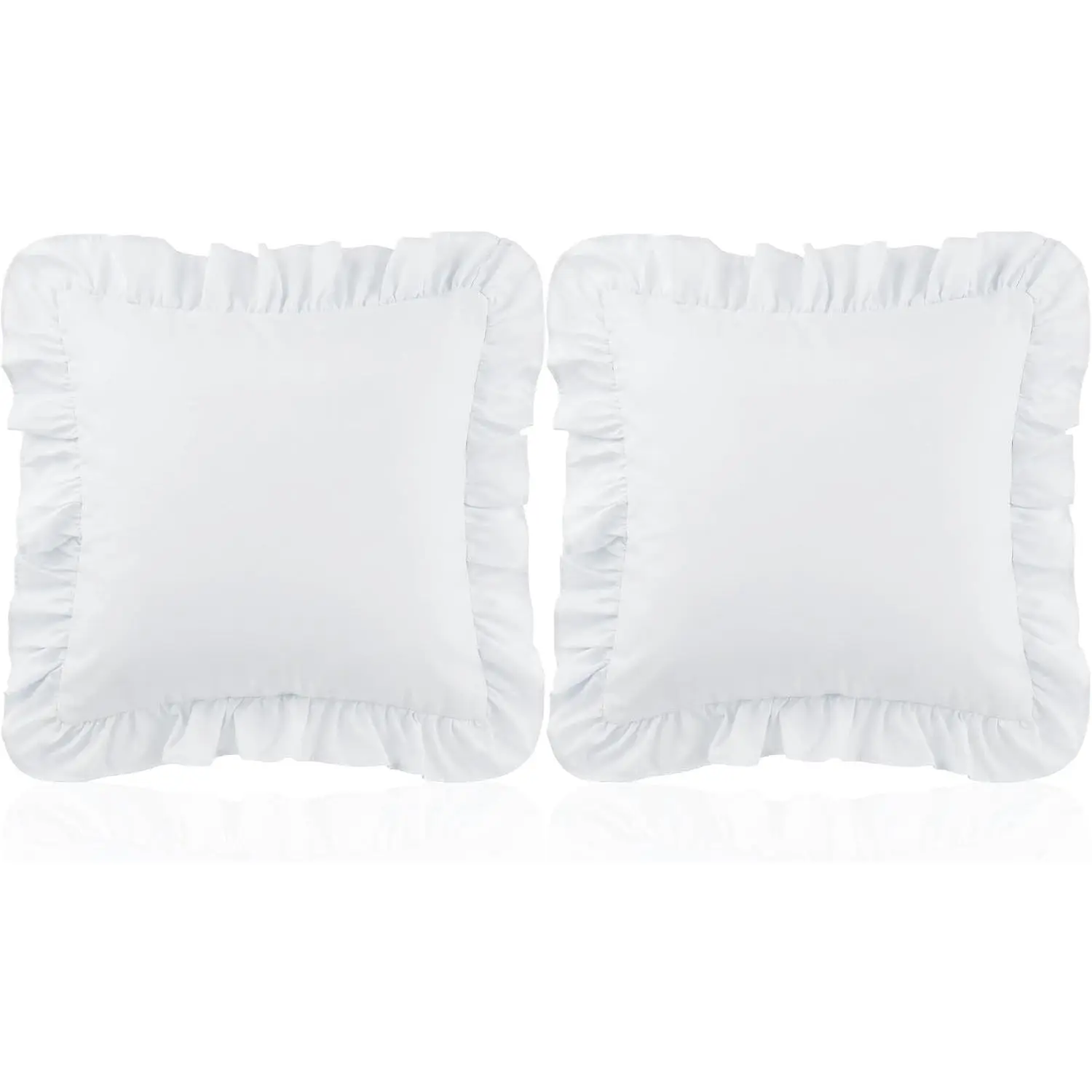 Ruffle Throw Pillow Covers Decorative Pillow Cases Cushion Covers White | 18x18 Inch, Set of 2, Square, Soft, for Sofa, Bedroom, Living Room,  Decor