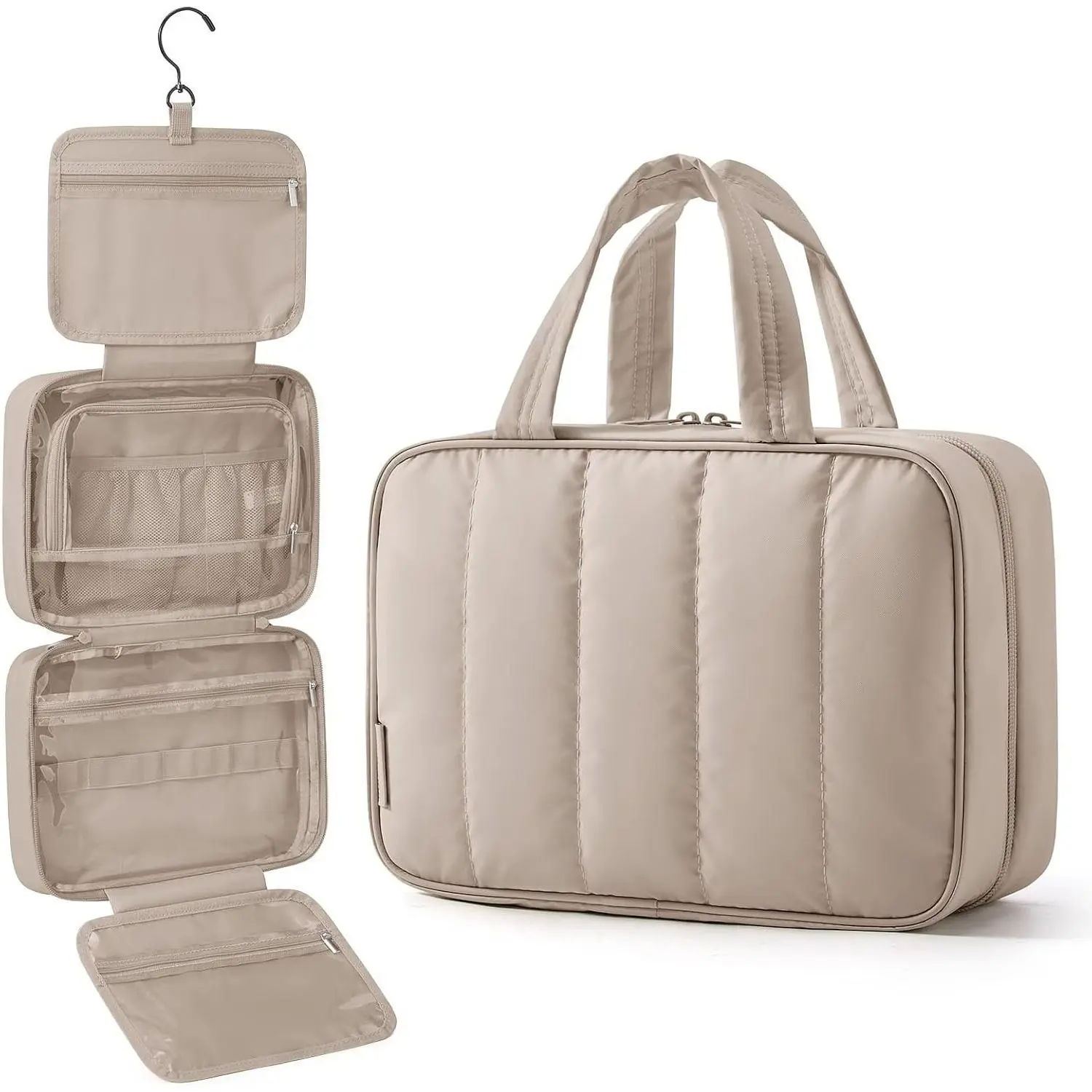 Travel Toiletry Bag for Women, Portable Hanging Hook Makeup Organizer, Waterproof Cosmetic Bag for Full-Size Toiletries & Accessories, CamelGift
