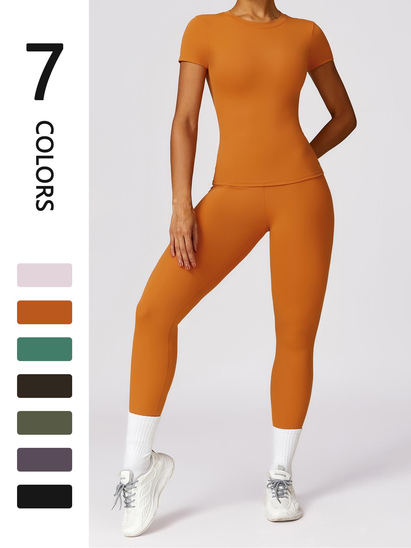 Women's Solid Round Neck Tee & High Waist Leggings Sportswear Set, Breathable Quick Drying Short Sleeve T-shirt & Skinny Pants, Ladies Sportswear for Indoor Outdoor Wear