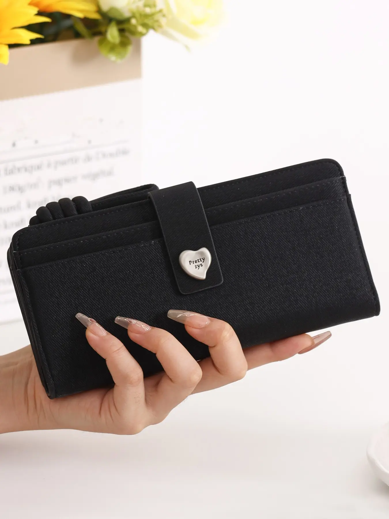 New Women's Long PU Wallet, Multi-Card Slot Foldable Handbag, Large Capacity Multifunctional Bank ID Holder, Heart Clasp, Gift Idea