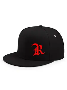 2D Flat - Unisex Adjustable Flat Brim Baseball Cap Adjustable Flatbill Snapback Cap - Breathable Streetwear Hip-Hop Hat with Bold Red 'R' Logo, Urban Fashion for Men & Women Flat Brimmed Cap