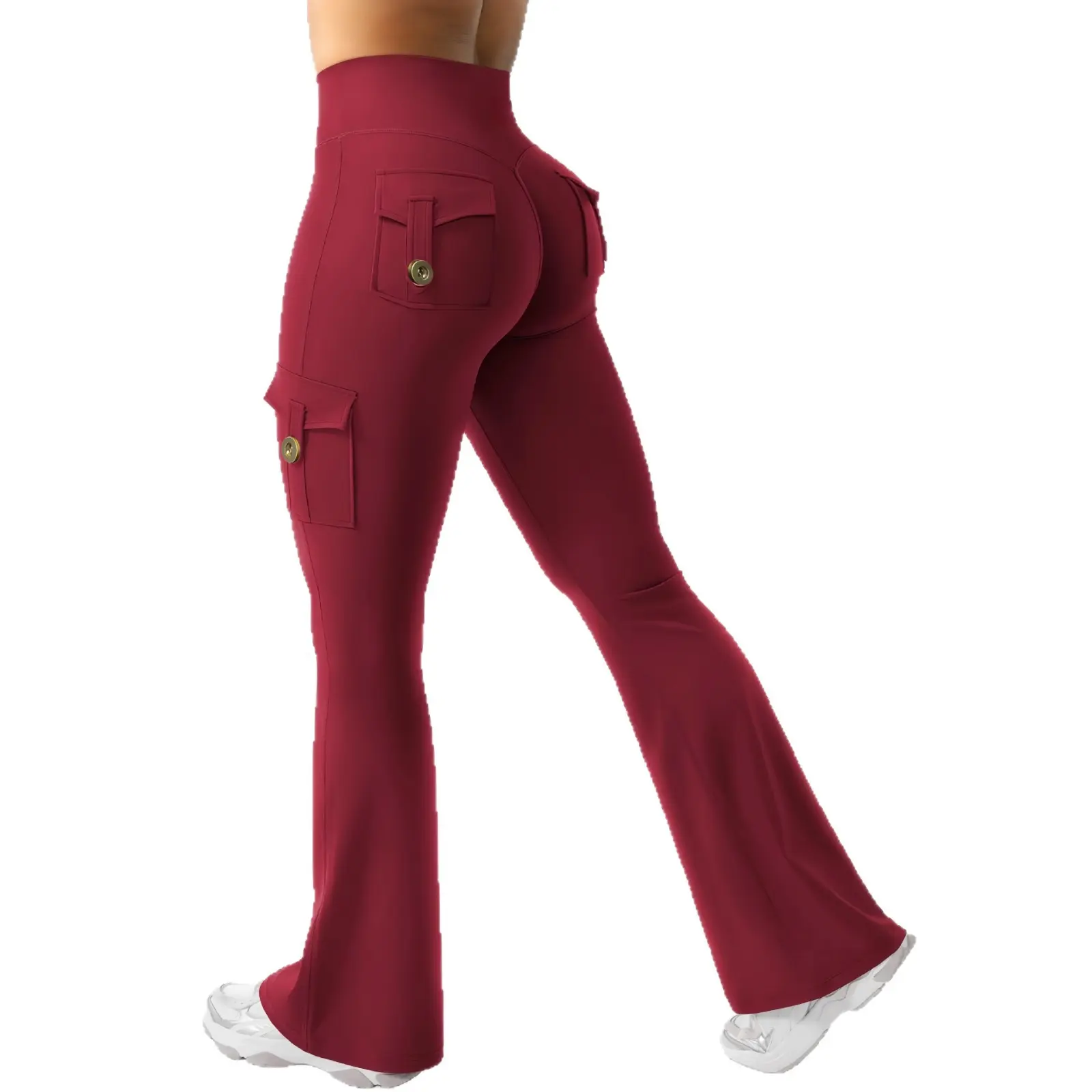 Sports horn leggings with pockets Invisible stretch high waist tooling gym outdoor yoga trousers