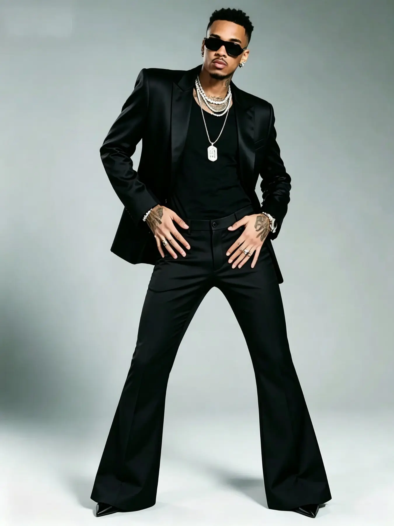Men's Bell Bottom Pants, Street Style, Loose-Fitting, Mid Waist, Button Fly, All Seasons, Casual Wear, Stage & Outdoor Events