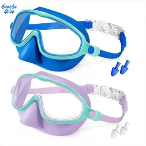 2PCS Anti-Fog UV Protection Swimming Goggles with Nose Cover, Leakproof Diving Masks, Adjustable Strap Swim Glasses with Free Earplugs, Comfortable Water Sports Gear for Pool, Beach, Snorkeling & Training