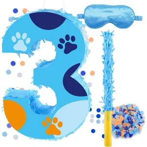 16 Inch Number 3 Dog Paw Pinata with 16 Inch Piñata Stick Blindfold Confetti for Boy Girl Kids 3rd Birthday Party Decorations (3rd)