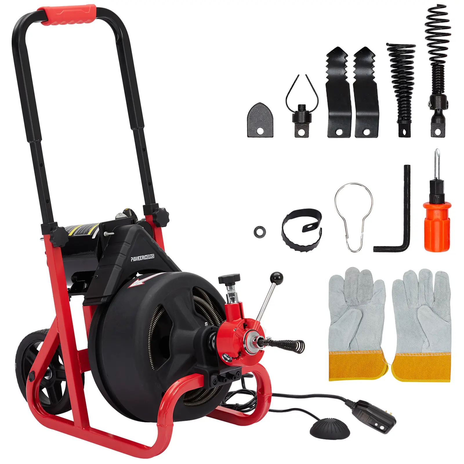 Garvee Drain Cleaner Machine, 75 Ft X 1/2 Inch Electric Drain Auger with 6 Cutters and Gloves, Commercial Drain Cleaning Machine Sewer Snake Drill Drain Auger Cleaner for 2 to 4 Inch Pipes