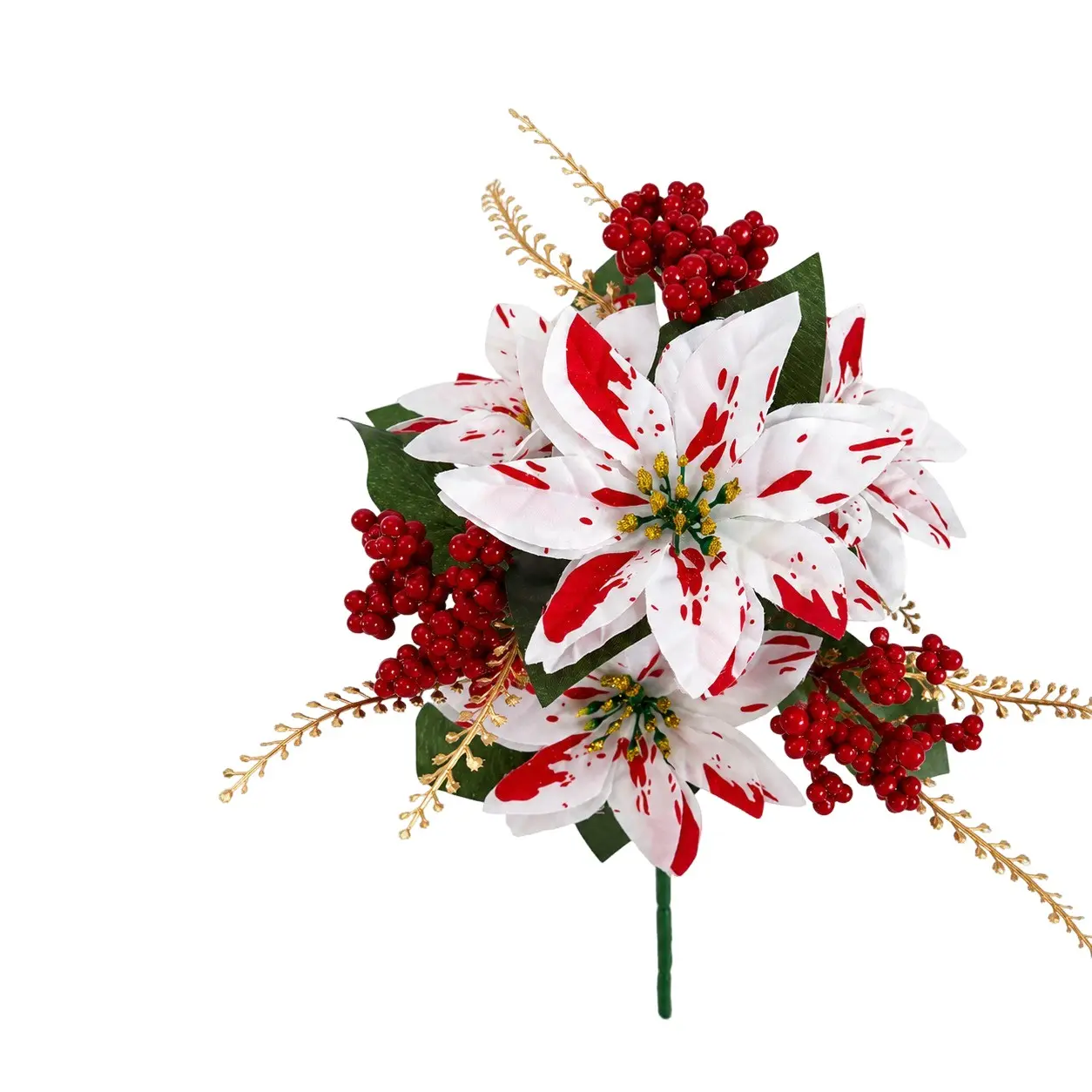 Artificial Poinsettia Christmas Flowers Red White Bouquet with Berry Stems Lifelike Holiday Decor for Home Window Display Store Decoration Indoor Outdoor Reusable