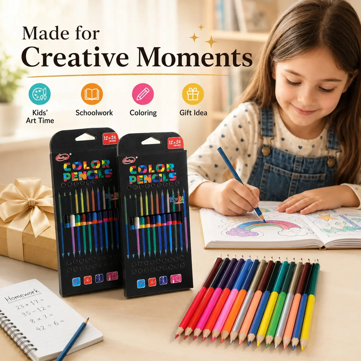 2x1 24-Piece/48-Color Dual-Ended Artistic Colored Pencils, Soft Core, Rich Colors, Ideal for Coloring Books, Drawing, Sketching, Mixing, Shading
