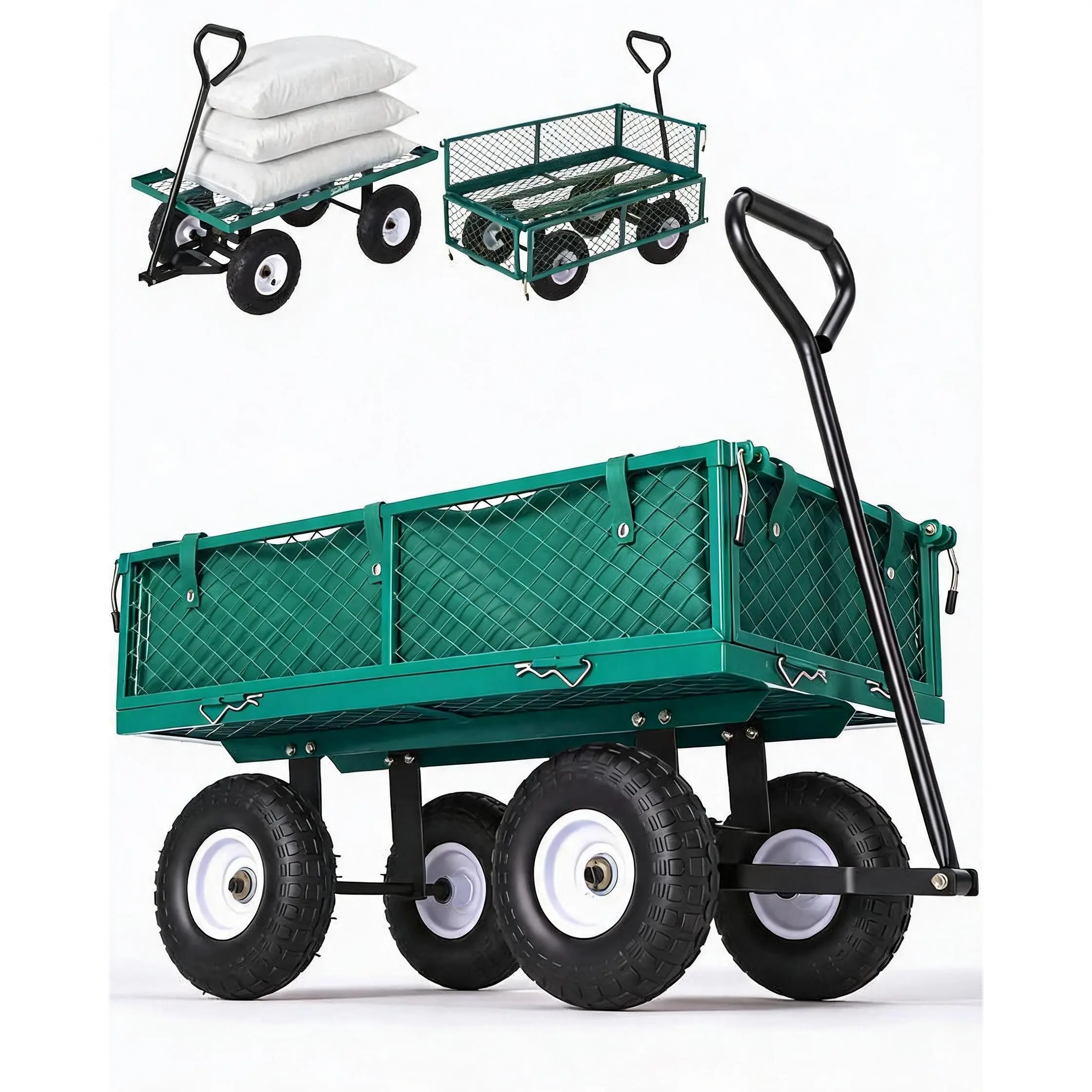 Heavy-Duty Garden Cart Wagon – 400 lbs Capacity Utility Yard Cart – 10" All-Terrain Pneumatic Tires – Removable Mesh Panels – Easy Maneuverability