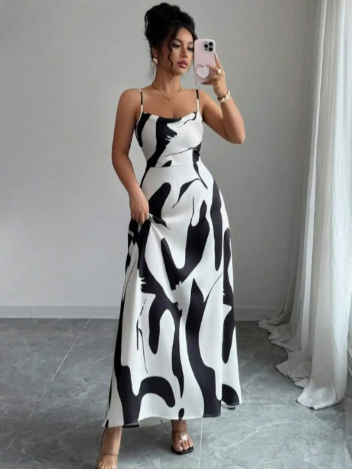 Elegant and Print Satin Halter Long Dress, High-Quality Satin Material, Perfect for Special Occasions, Formal, Chic, Stylish and Comfortable Design