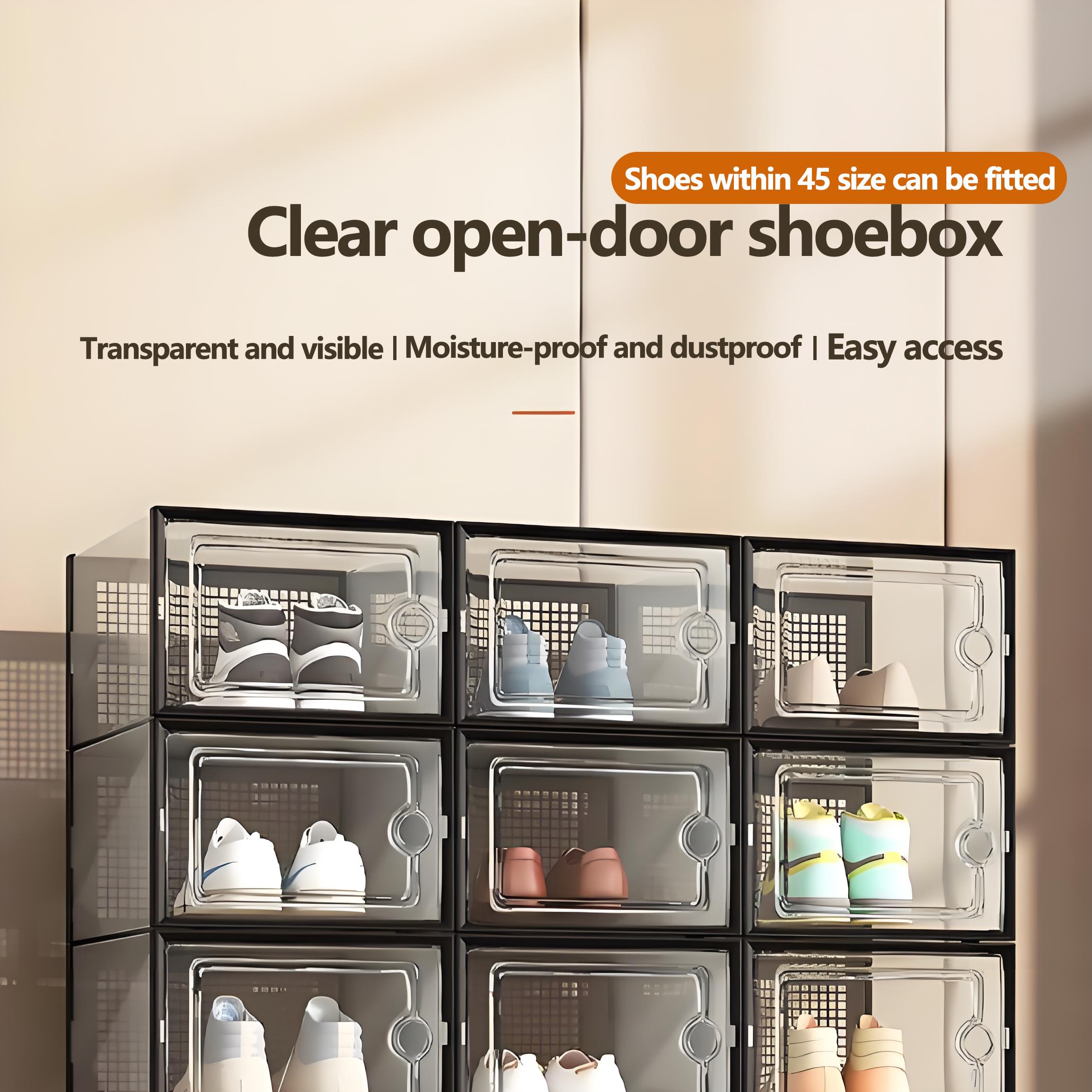 6/12/18/24 pcs Large Capacity Thickened Transparent Plastic Shoe Boxes With Clip-On Lid - Foldable, Stackable, Space-Saving Storage Organizer For Multipurpose Use In Entryway, Bedroom, Home, Dorm, Etc - Easy To Assemble,shoe cabinet storage