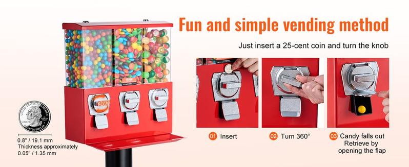【Spring new arrivals】VEVOR Gumball Machine with Stand Vending Coin Bank Vintage Candy Dispenser Red