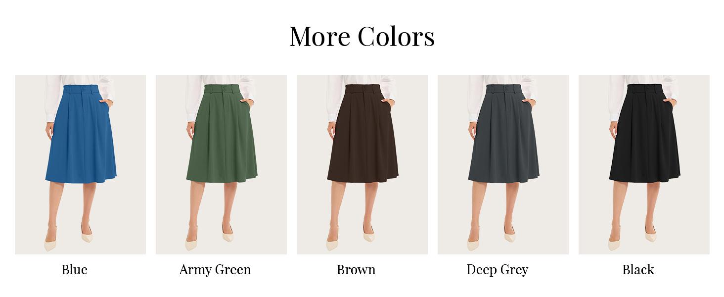 Casly Lamiit Women's Midi Skirt High Waist A Line Pleated Flare Business Casual Skirts with Pockets for Office Dating #Springfresh