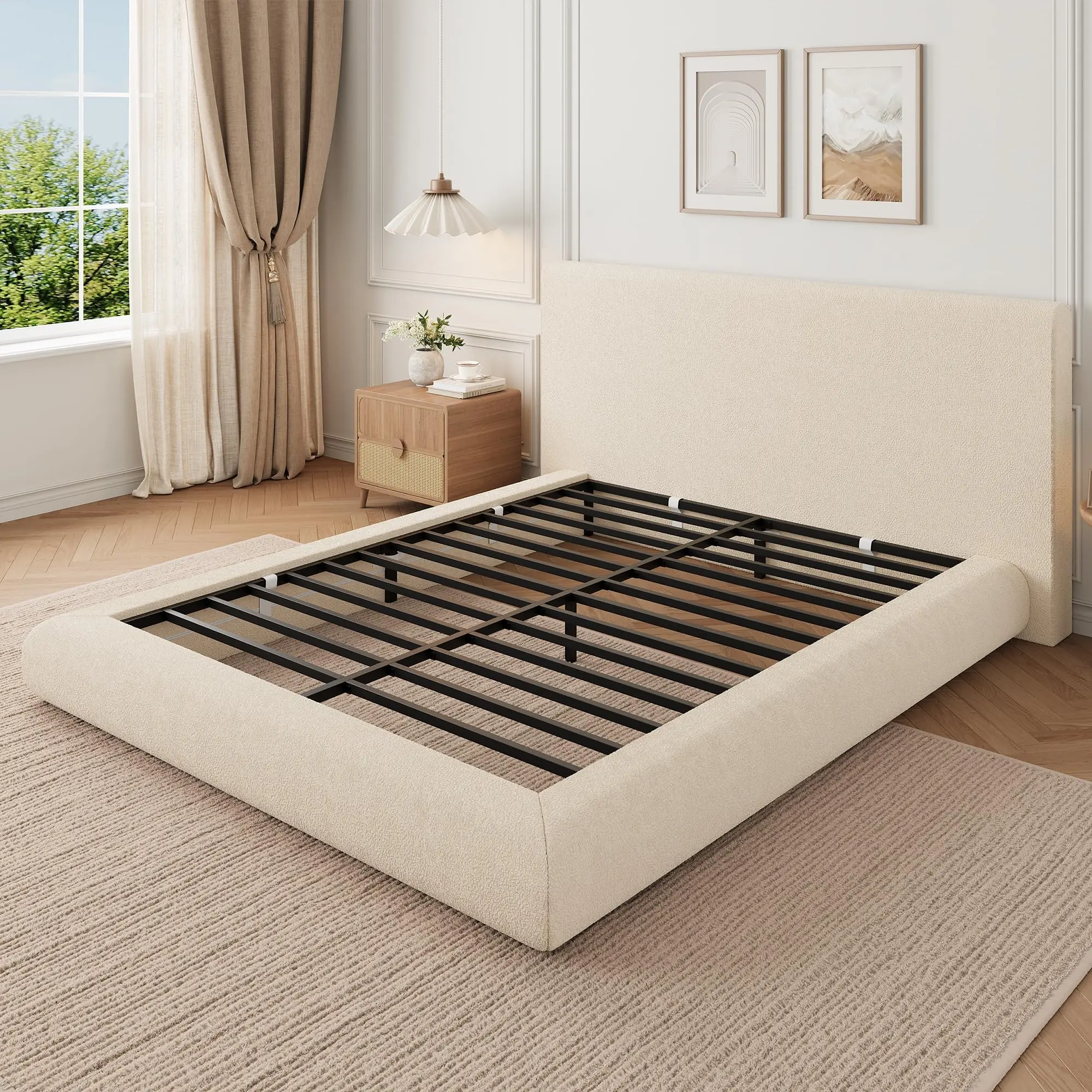 Full/King/Queen Size Bed Frame, Modern Cloud Platform Bed with Upholstered Headboard, No Box Spring Needed, Easy Assembly, Soft Plush Fabric (Mattress not included)