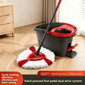 Spin Mop & Bucket Set (2 Refill Heads). No More Hand Washing. Easy Home & Bathroom Cleaning.