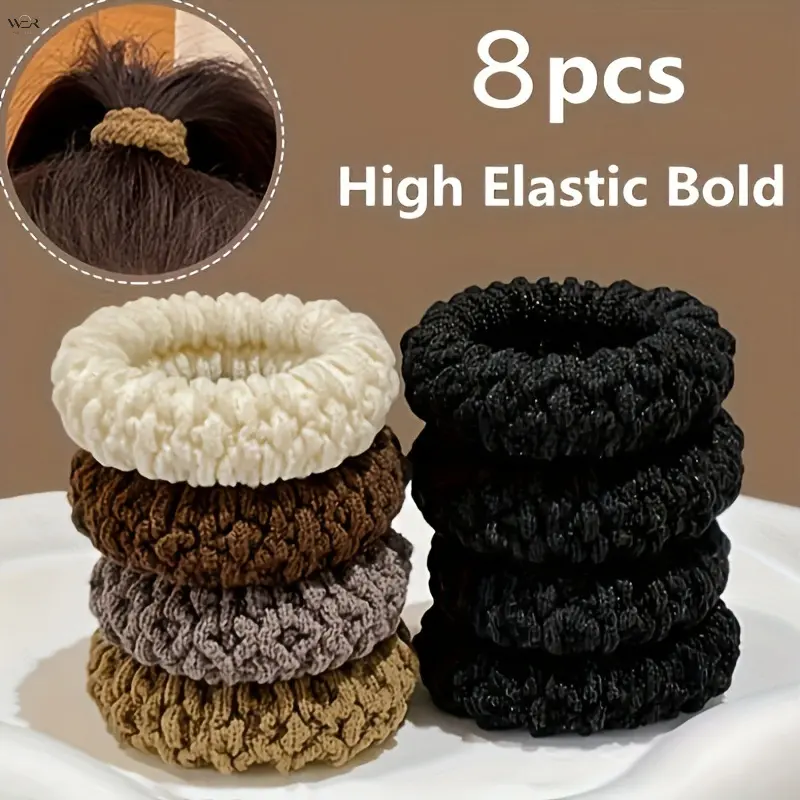 Neutral Coffee Tone Textured Towel Hair Ties Multi Packs, 4.5cm Wide High Elastic Thick Ponytail Scrunchies, Soft Fluffy Fabric Hair Bands, 5/8/10/12/20Pcs Bulk Sets Women Daily Minimalist Hair Accessories