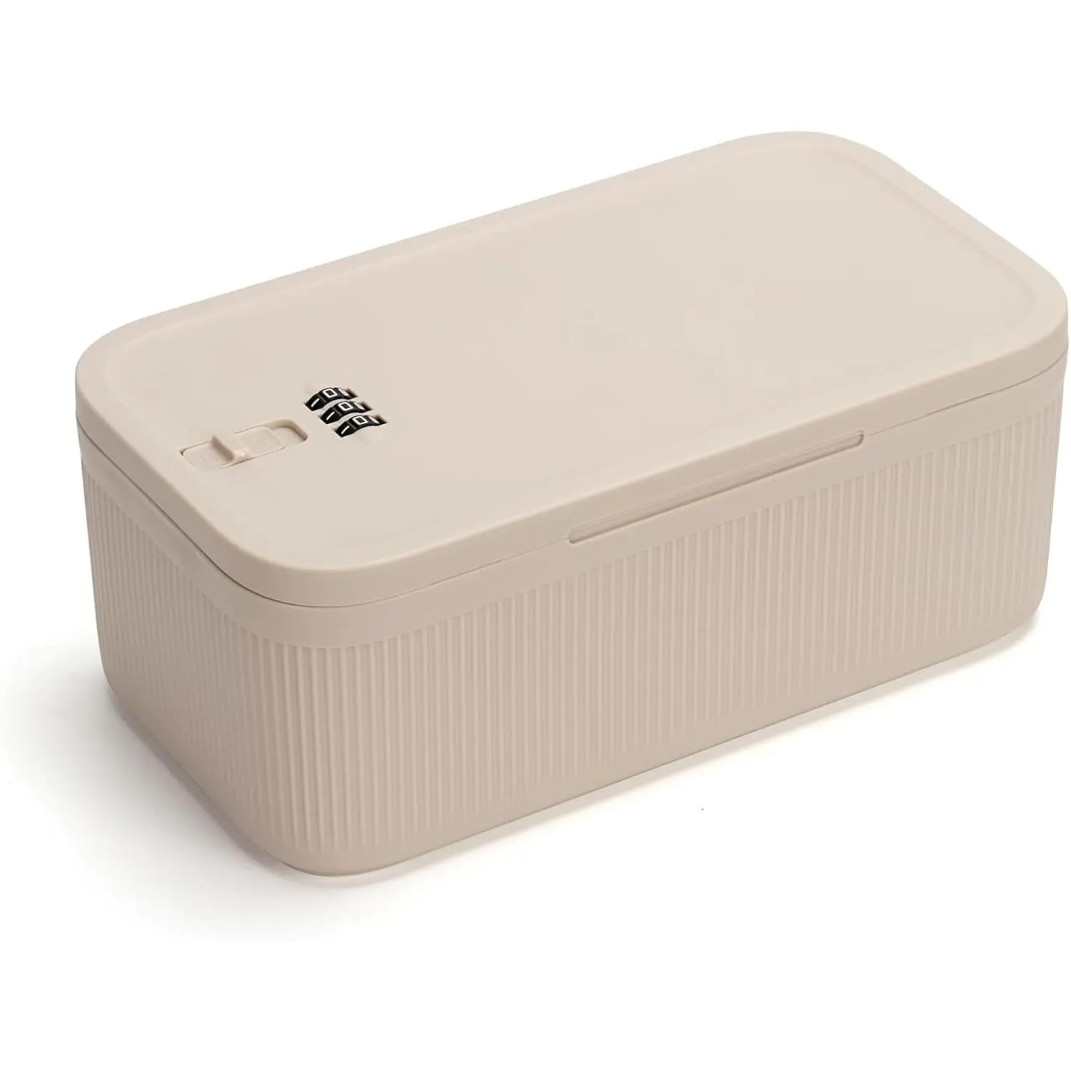 Lightweight Plastic Locking Medicine Organiser with Code, Small Lockable Storage Box for Medications, Snacks, Phone, Food, Ideal for Home, Travel (Beige)
